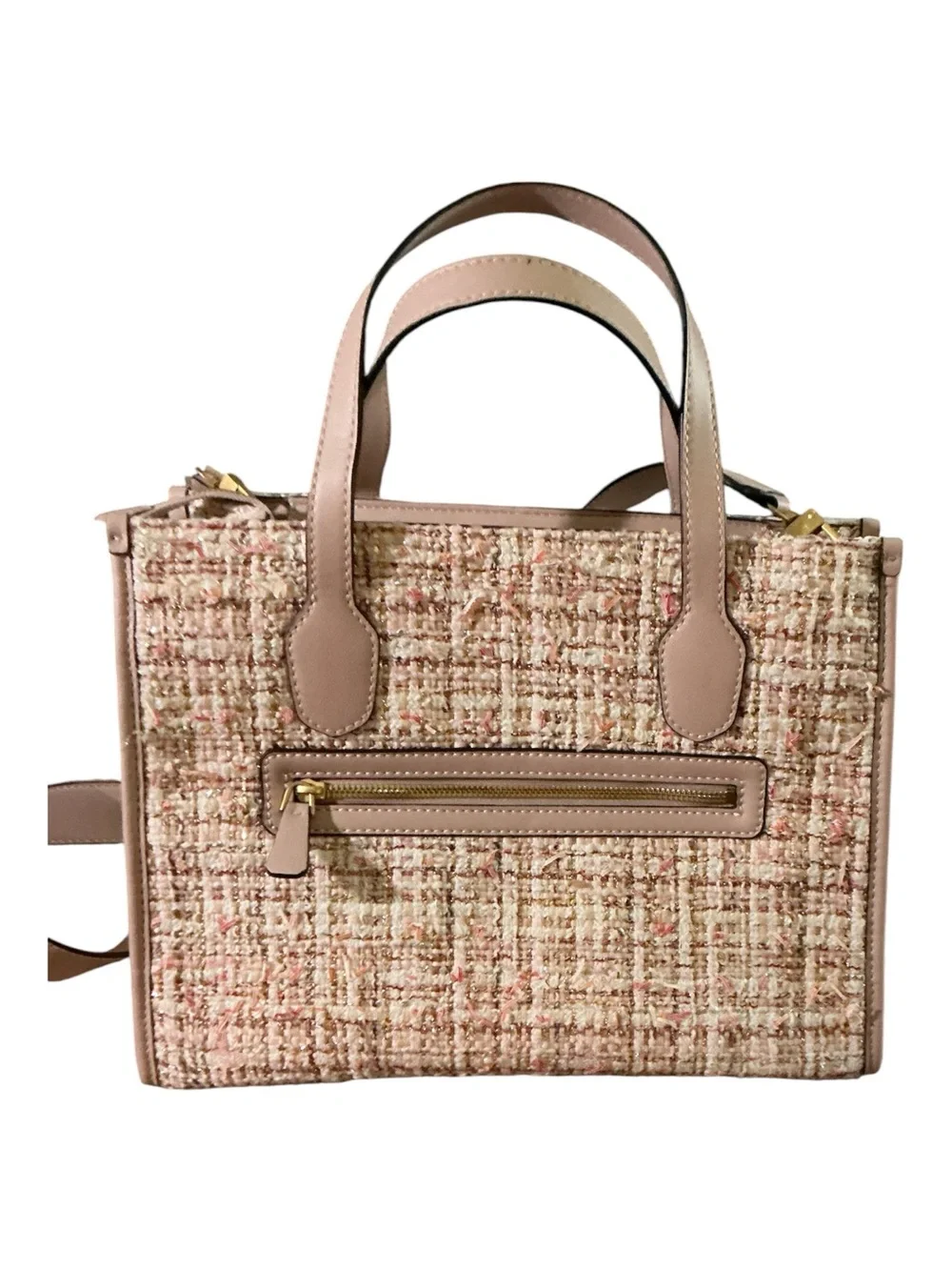 Women’s Tweed Top-Handle Tote Bag in Blush Pink